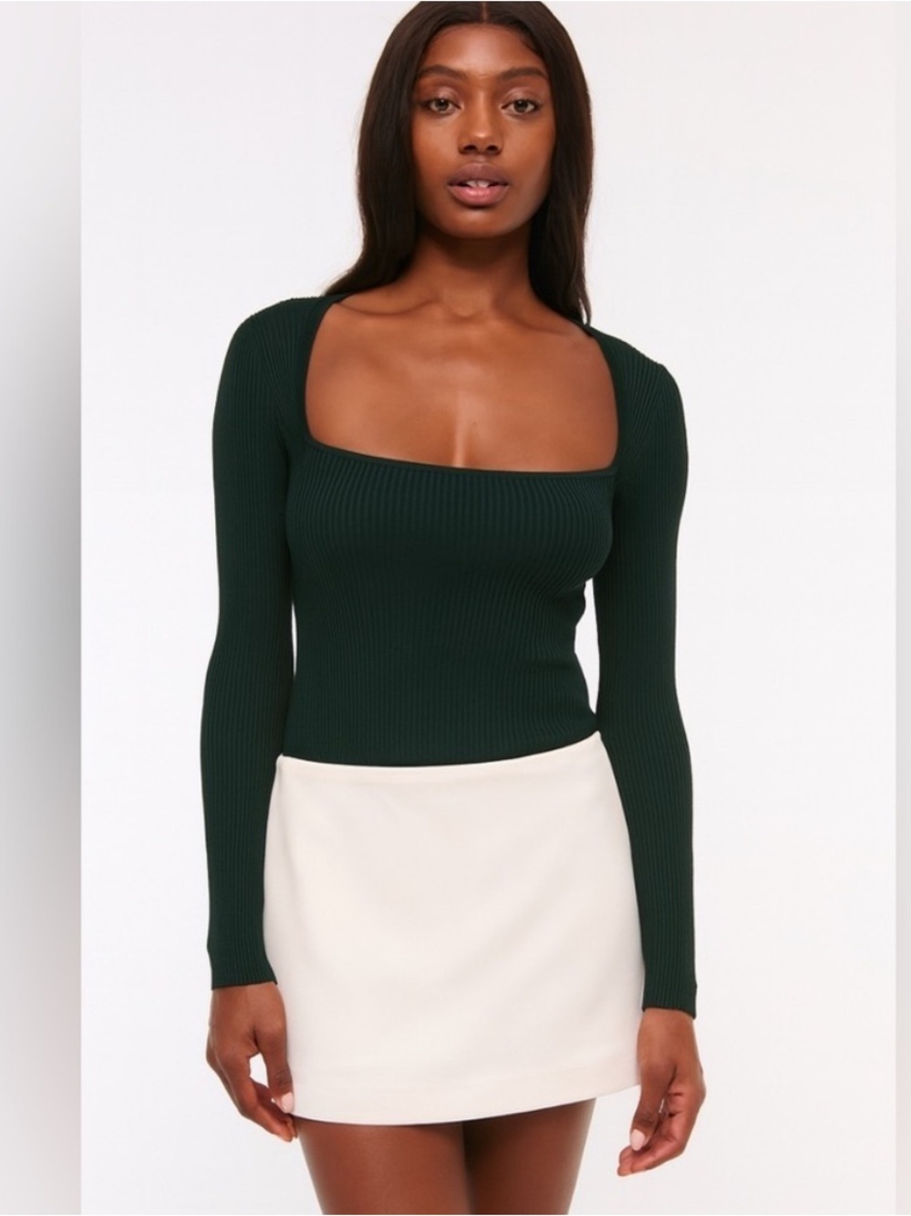 Long Sleeve Ribbed Square Neck Sweater Top